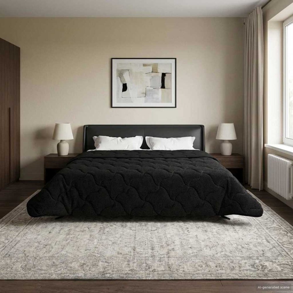 vidaXL Sommar Duvet Svart 200 x 200 cm Mikrofiber och Teddyfleece