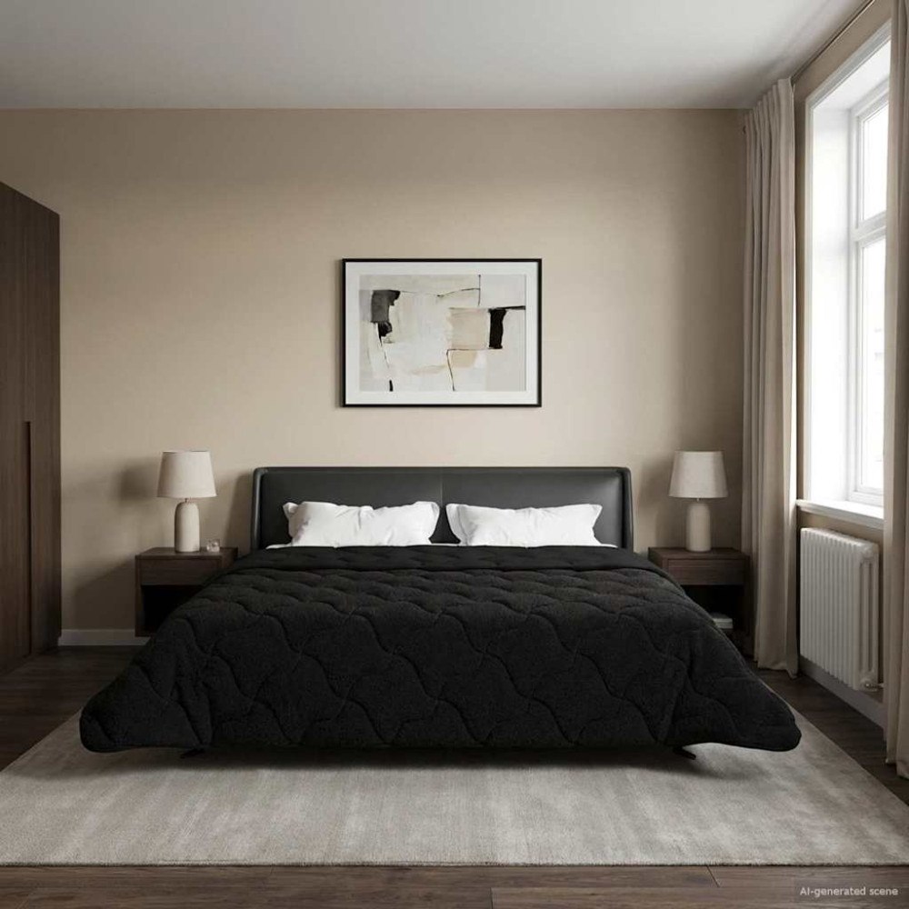 vidaXL Sommar Duvet Svart 220 x 260 cm Mikrofiber och Teddyfleece