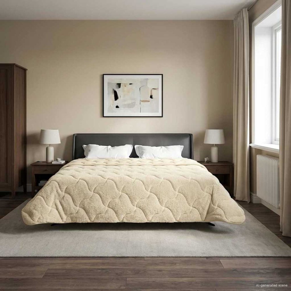 vidaXL Full Års-Duvet Kräm 200 x 220 cm Mikrofiber och Teddyfleece