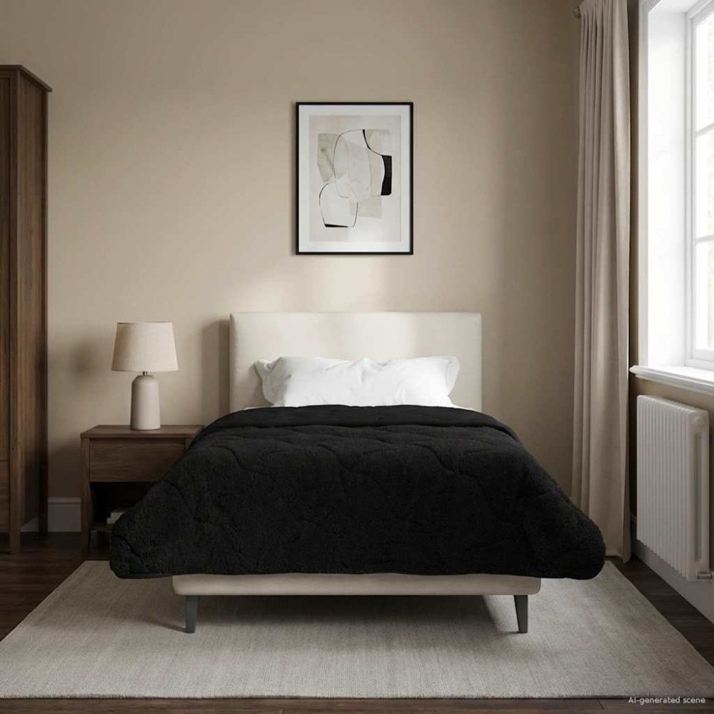 vidaXL Vinter Täcke Svart 155 x 220 cm Mikrofiber och Teddyfleece