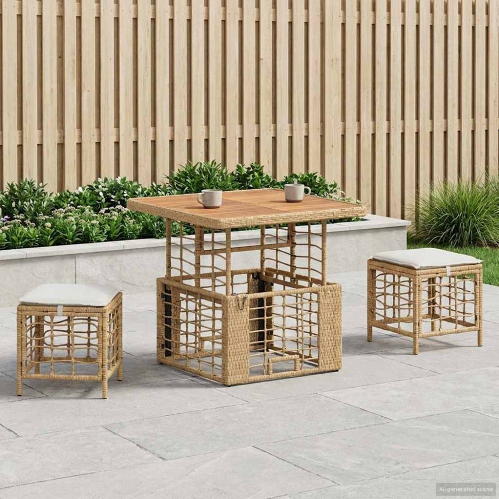 vidaXL Trädgårdsmöbelset 3 pcs Natur och Vit Poly Rattan och Akaciaträ