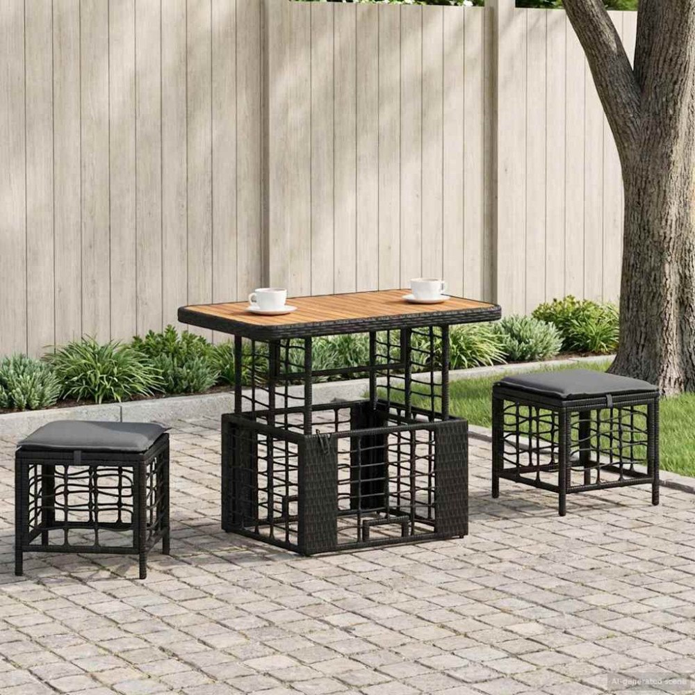 vidaXL Trädgårdsmöbelset 3 pcs Svart och Grå Poly Rattan och Akaciaträ