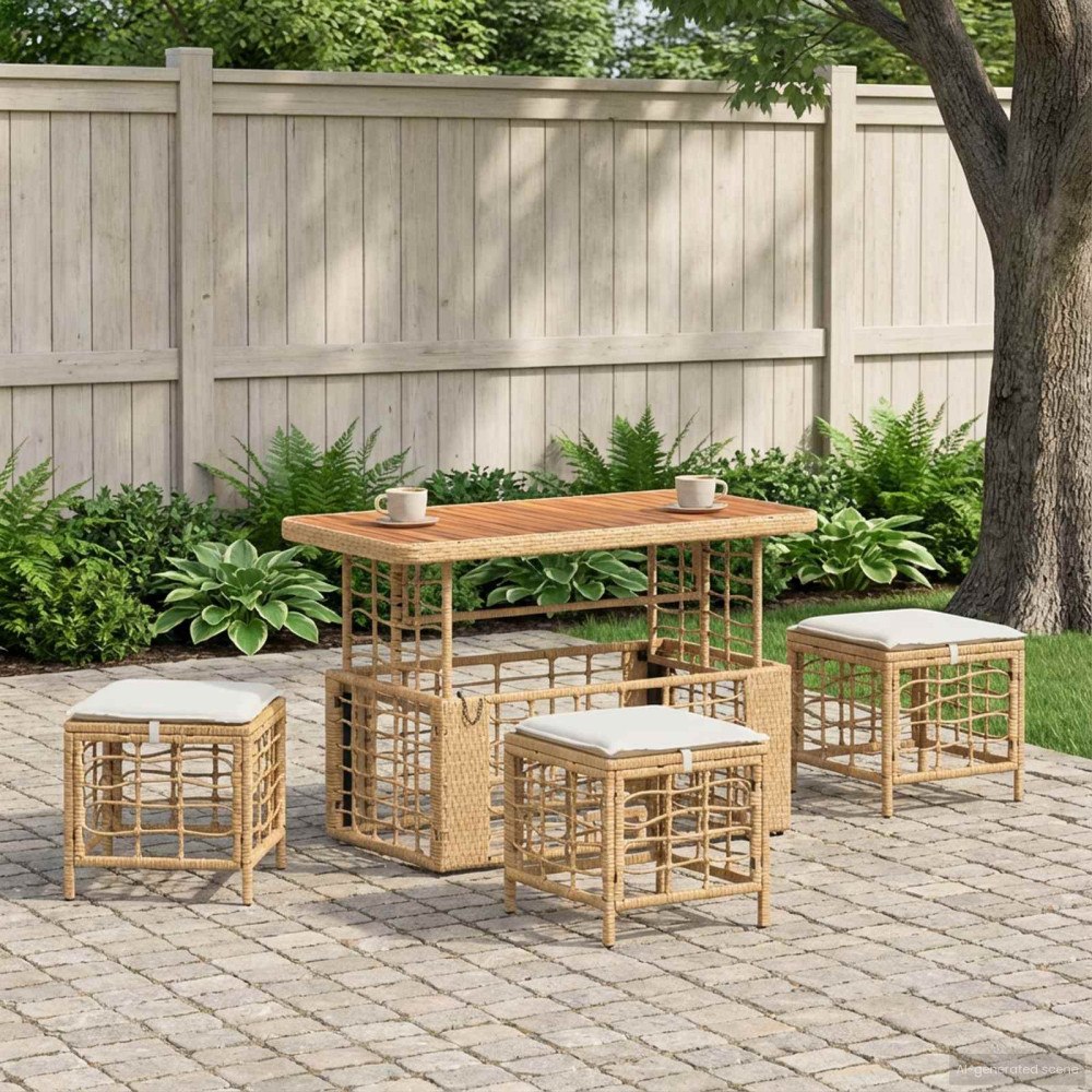 vidaXL Trädgårdsmöbelset 4 pcs Natur och Vit Poly Rattan och Akaciaträ