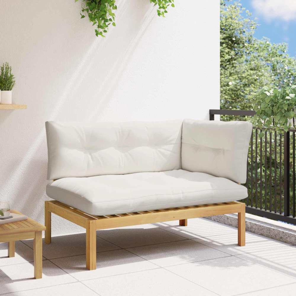 vidaXL Hörnsoffa Ljust akaciet och krämig vit 132 x 92 x 82 cm