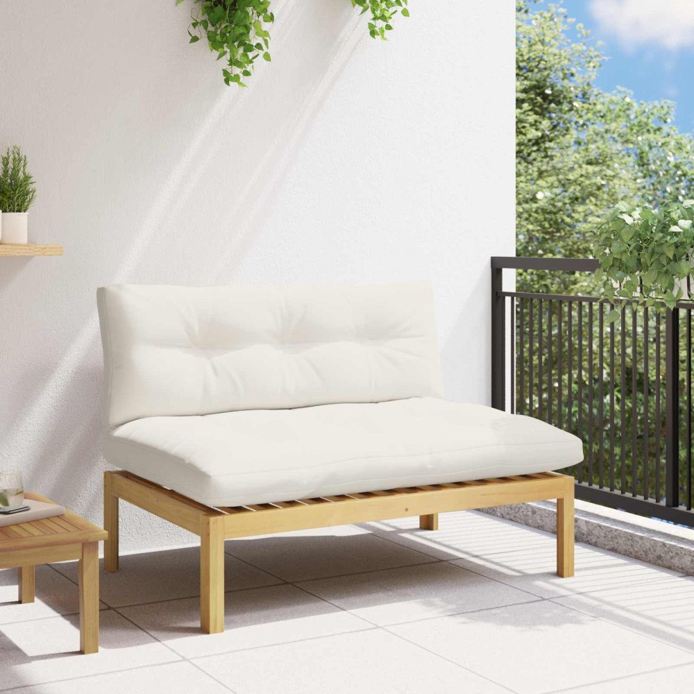 vidaXL Mellansoffa Ljust akaciet och krämig vit 120 x 80 x 82 cm