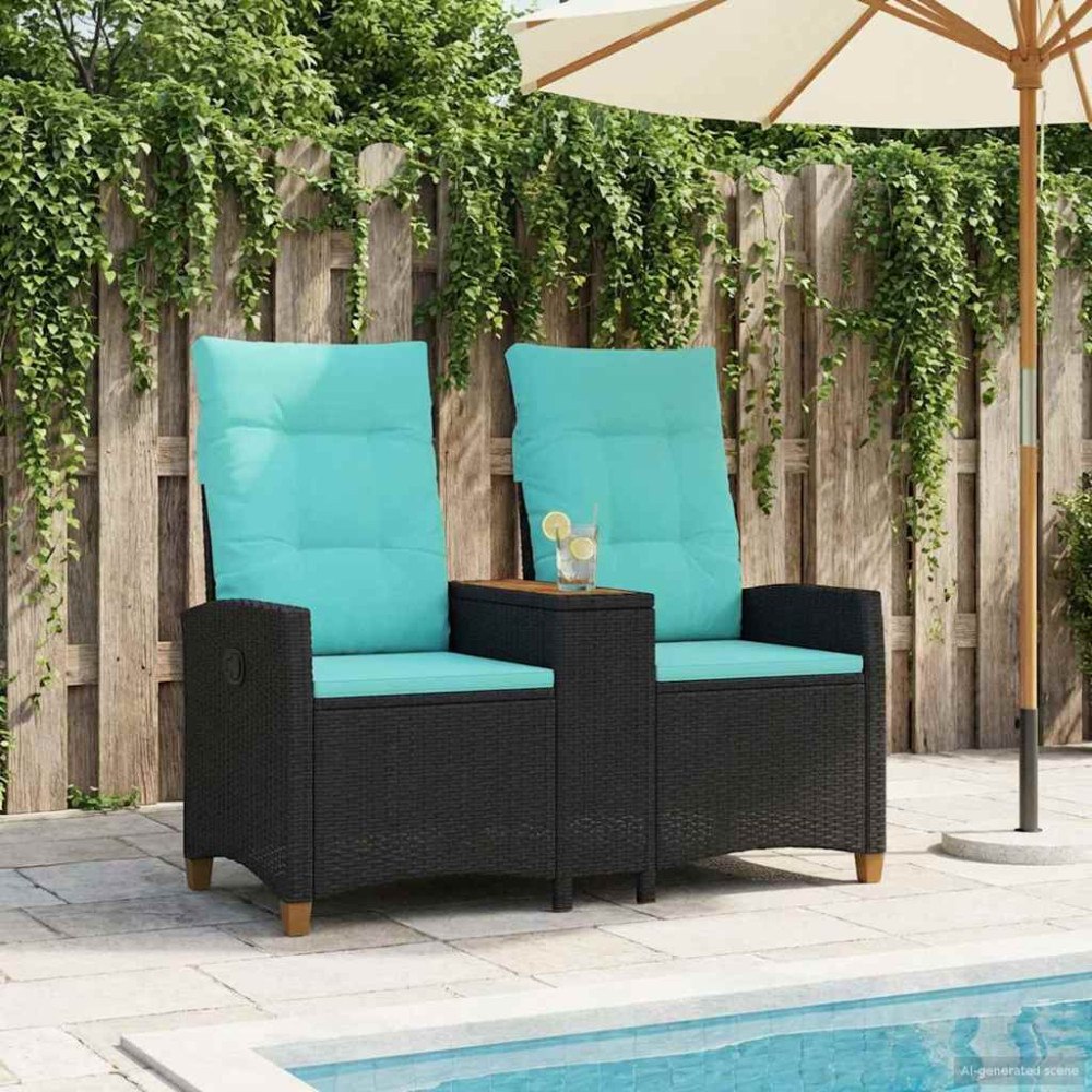 vidaXL Reclining Bench with Table Svart och turkos 126 x 65 x 112 cm