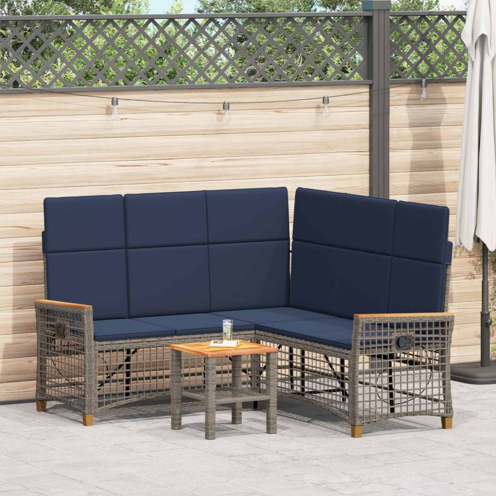 vidaXL Trädgårds fällbar soffgrupp Grå och Marinblå 164 x 164 x 112 cm