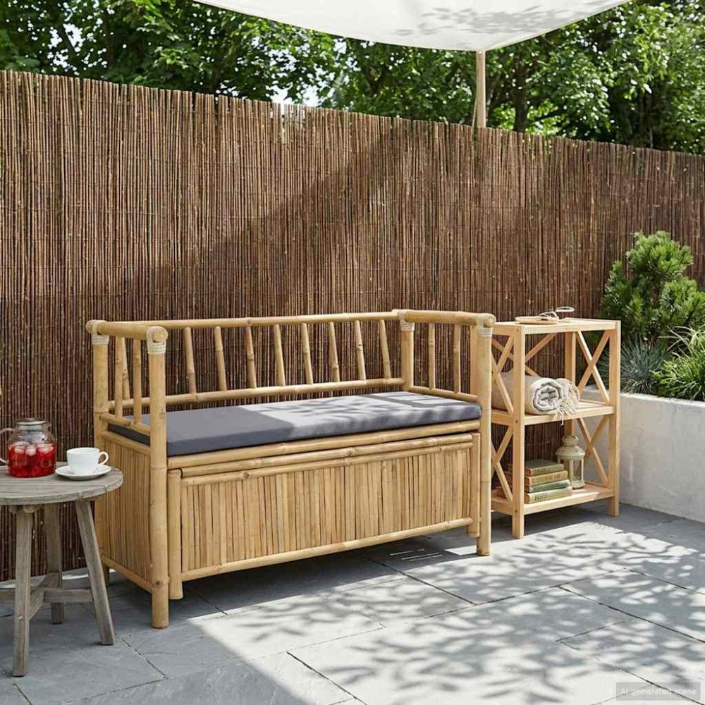 vidaXL Trädgårdsförvaringsbänk Naturfärg 110 x 47 x 80 cm Bambus