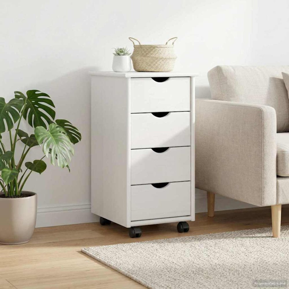 vidaXL Rullande skåp med hjul Vit 34 x 39 x 65,5 cm Massiv furu