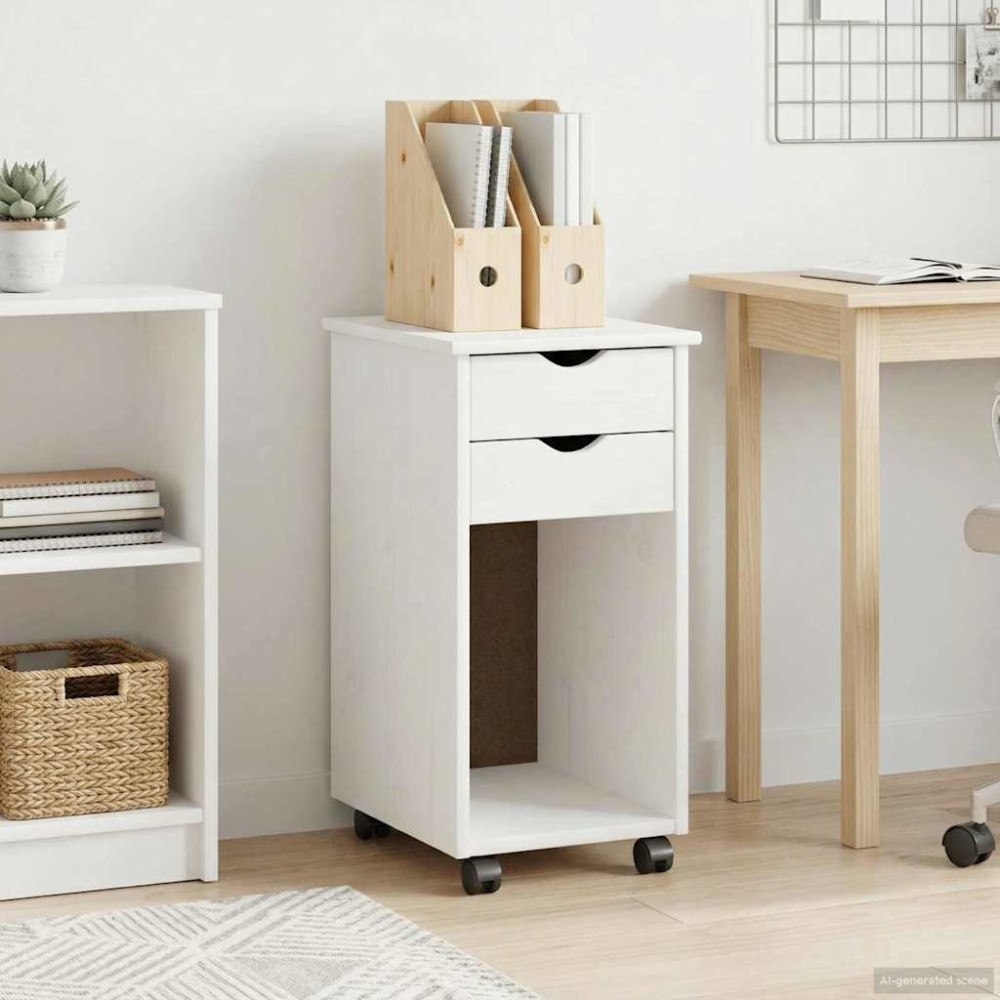 vidaXL Rullande skåp Vit 34 x 39 x 65,5 cm Massivt furu