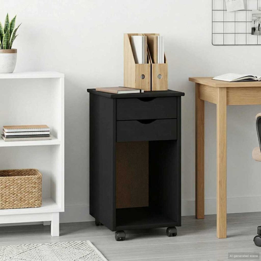 vidaXL Rullande skåp Svart 34 x 39 x 65,5 cm Massivt furu