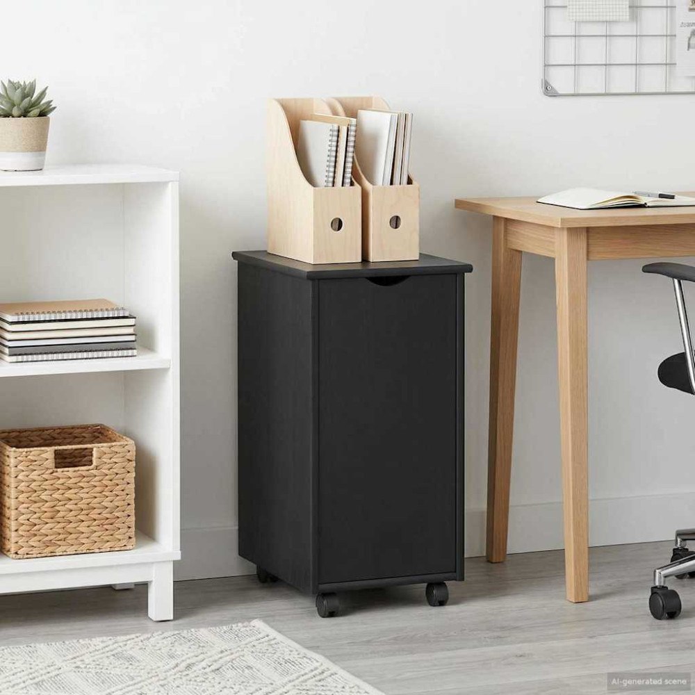 vidaXL Rullande skåp med hjul Svart 34 x 39 x 65,5 cm Massiv furu