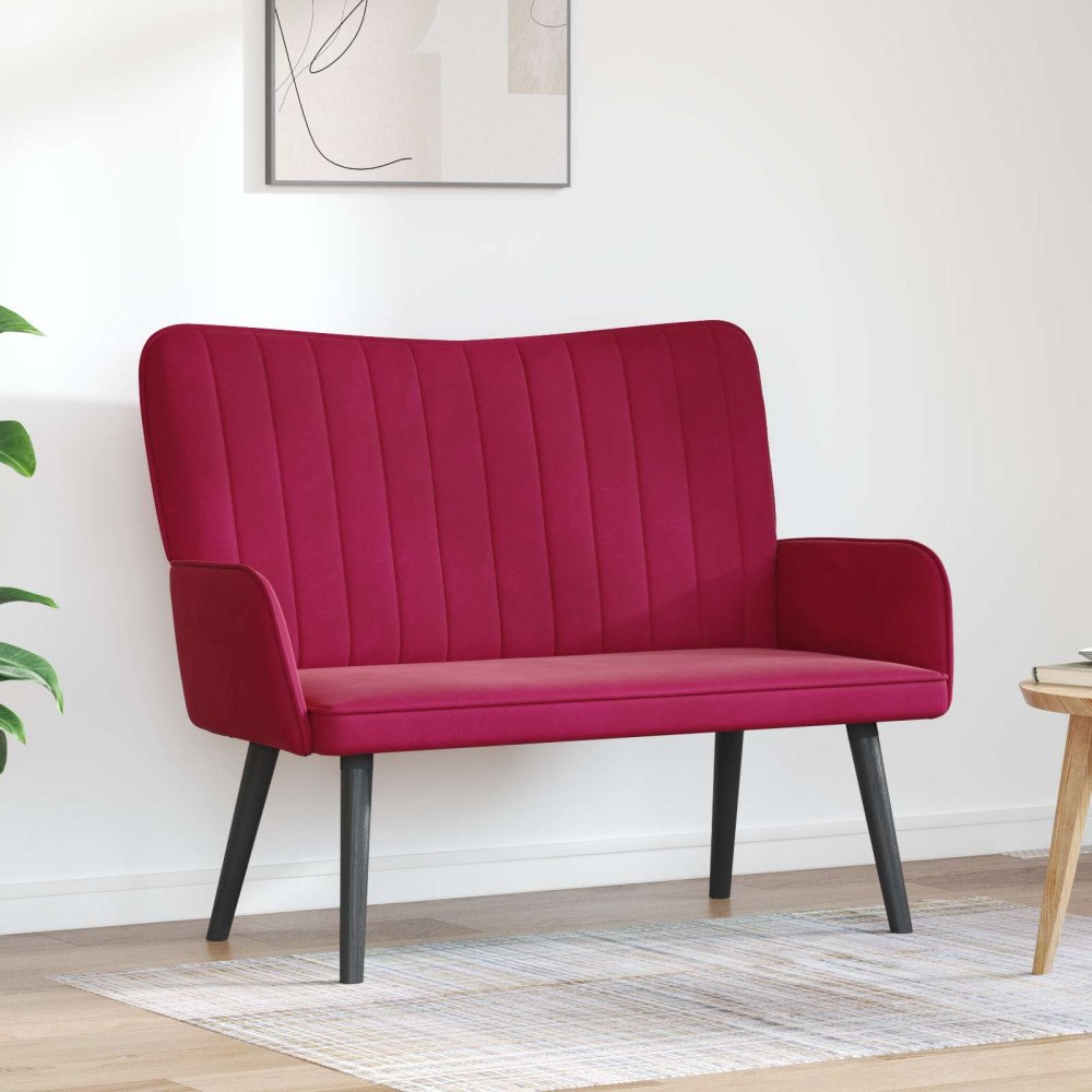 vidaXL Tvåsitssoffa Vinröd 115 x 61 x 87 cm Sammet
