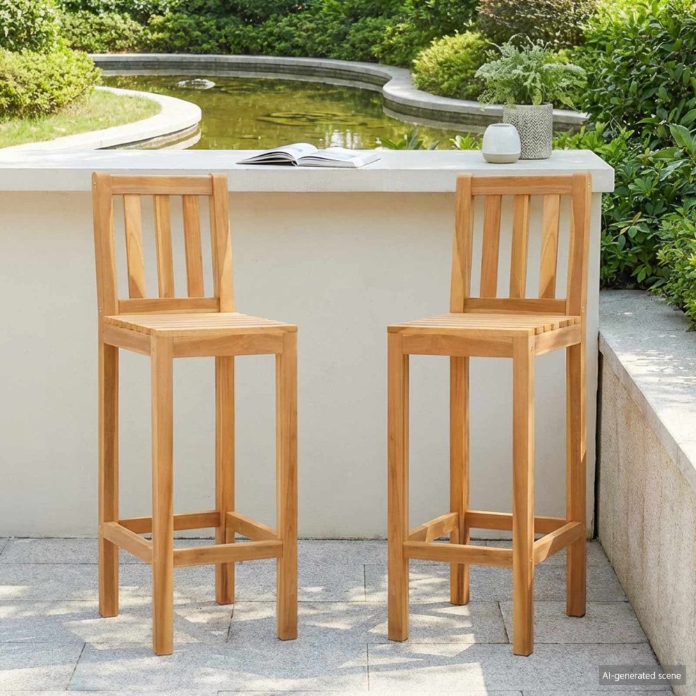 vidaXL Barstol 2 pcs Obehandlad 35 x 45 x 110 cm Massivt teakträ
