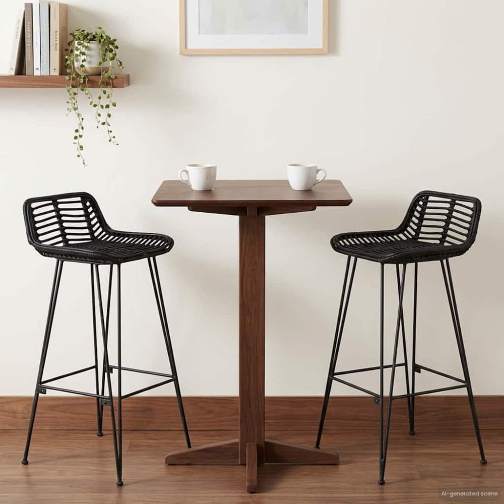 vidaXL Barpall 2 pcs Svart 44 x 46 x 91 cm Rattan och Stål