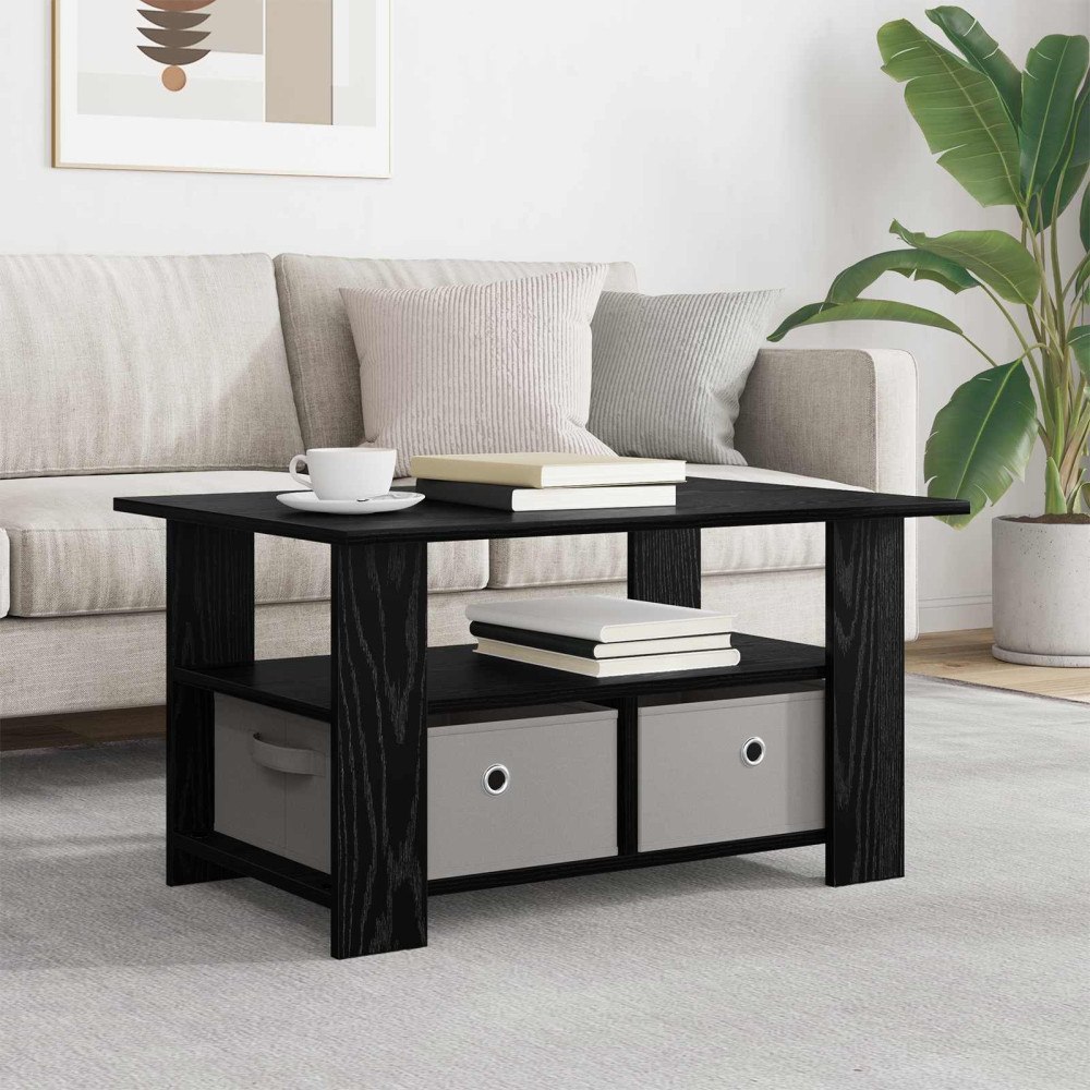 vidaXL Kaffeebord med låda Svart Ek 77 x 55 x 42 cm Konstruerat trä