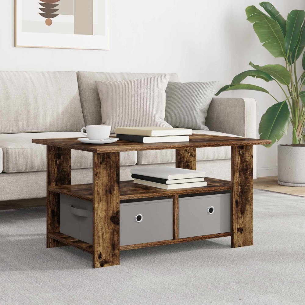 vidaXL Kaffeebord med låda Rökt ek 77 x 55 x 42 cm Konstruerat trä