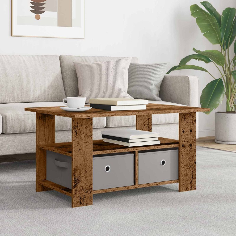 vidaXL Kaffeebord med låda Gammalt trä 77 x 55 x 42 cm Konstruerat trä