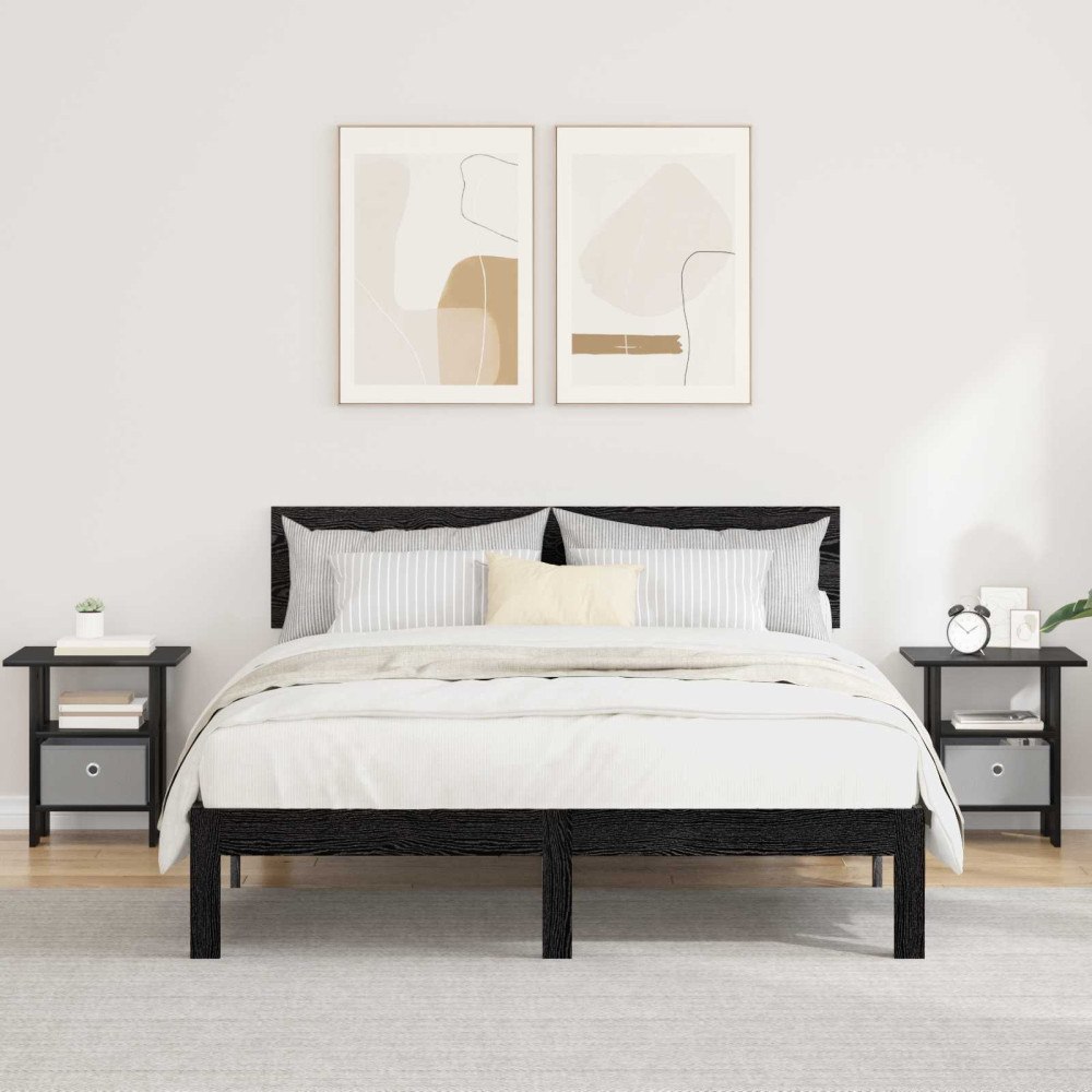 vidaXL Sängbord 2 pcs Svart Ek 41 x 40 x 45 cm Konstruerat trä