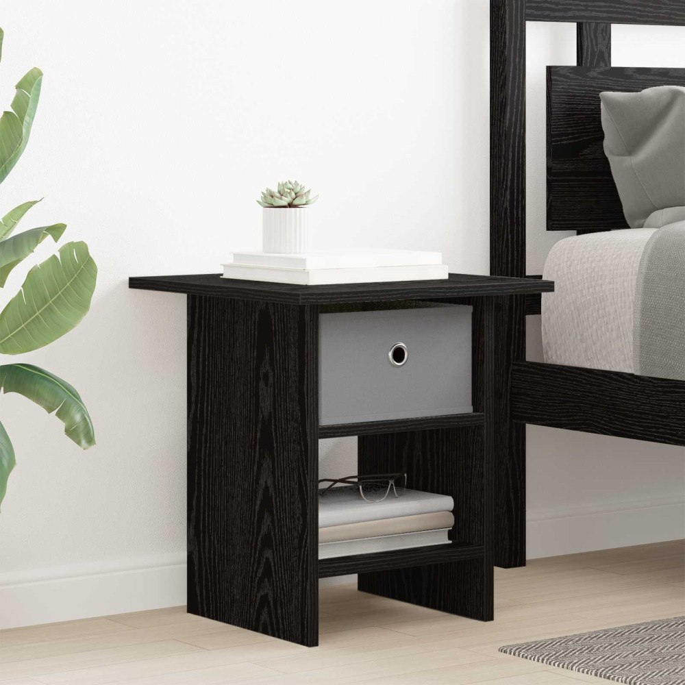 vidaXL Sängbord med låda Svart Ek 41 x 40 x 45 cm Konstruerat trä