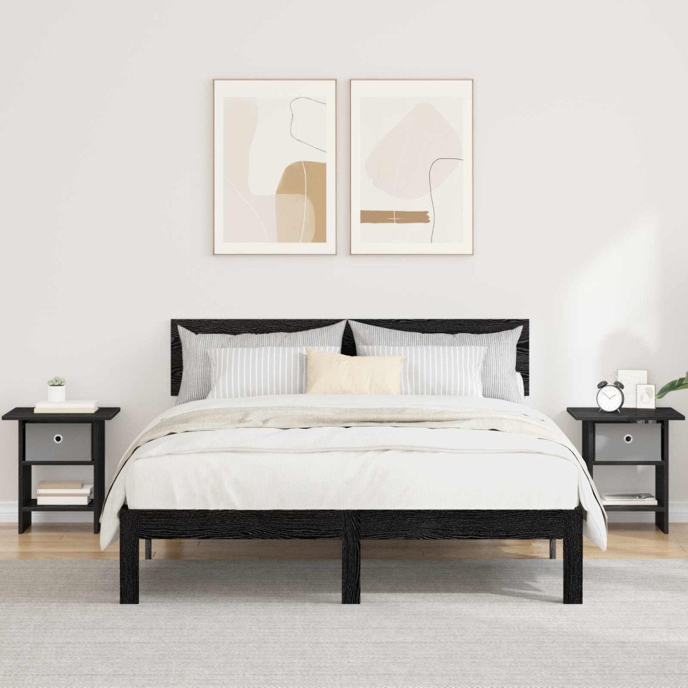 vidaXL Sängbord 2 pcs Svart Ek 41 x 40 x 45 cm Konstruerat trä