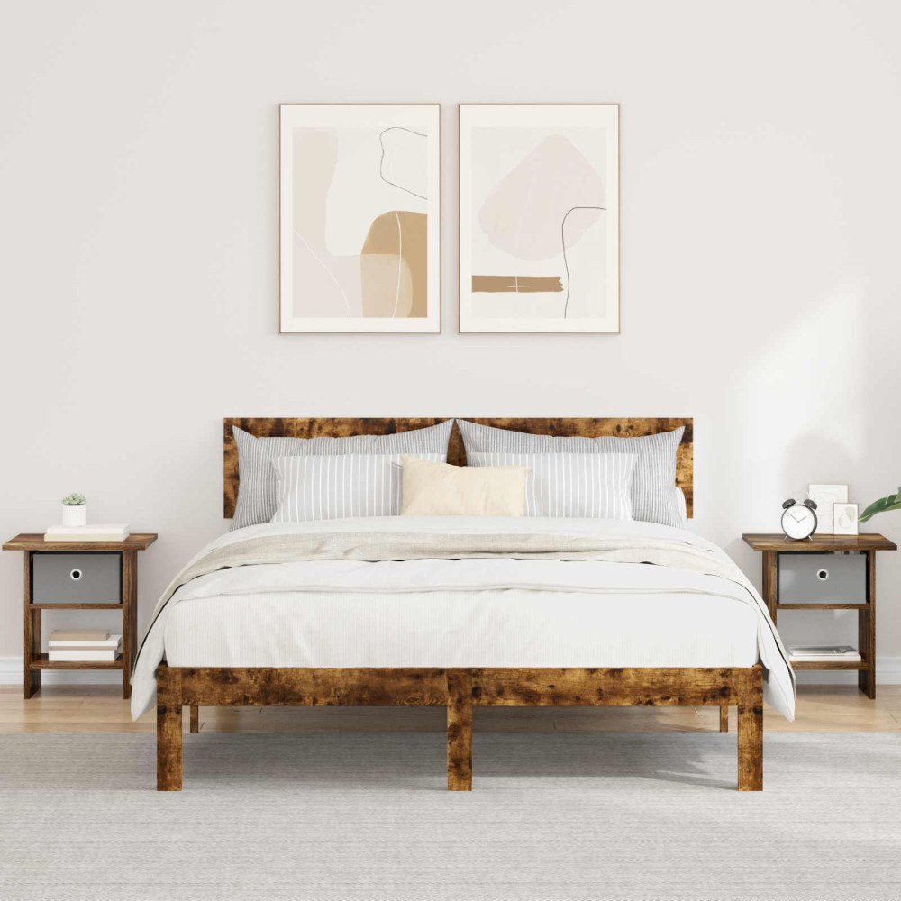 vidaXL Sängbord med låda 2 pcs Rökt ek 41 x 40 x 45 cm Konstruerat trä