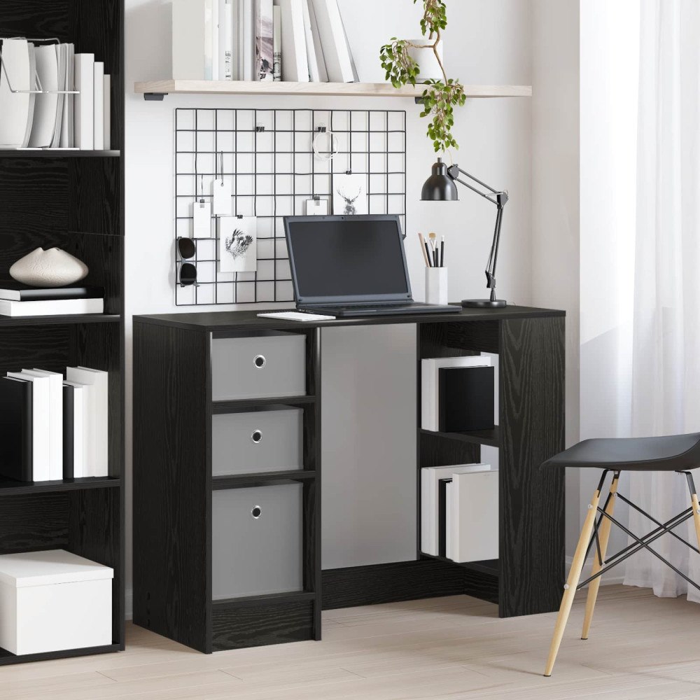 vidaXL Skrivbord med låda Svart Ek 100 x 40 x 75 cm Konstruerat trä