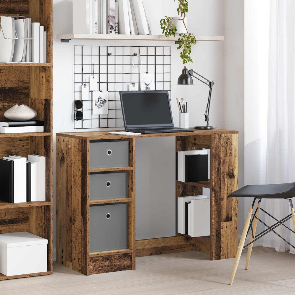 vidaXL Skrivbord med låda Gammalt trä 100 x 40 x 75 cm Konstruerat trä