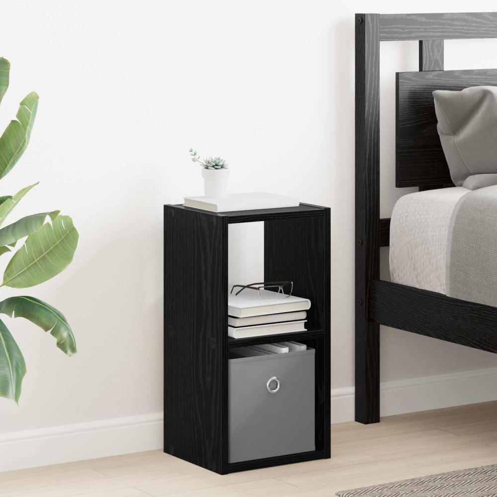 vidaXL Sängbord med låda Svart Ek 25,5 x 22 x 49,5 cm Konstruerat trä