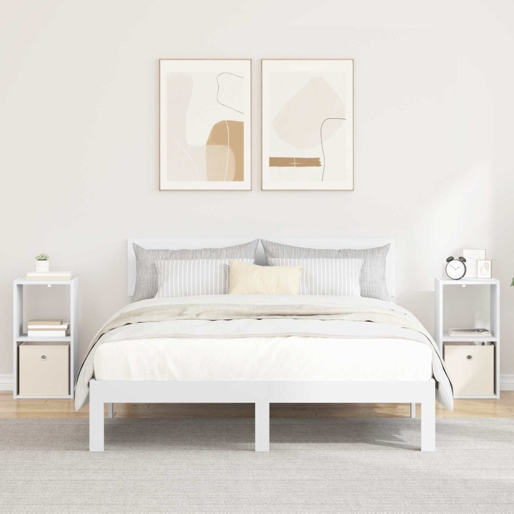 vidaXL Sängbord med låda 2 pcs Vit 30,5 x 27 x 59,5 cm Konstruerat trä