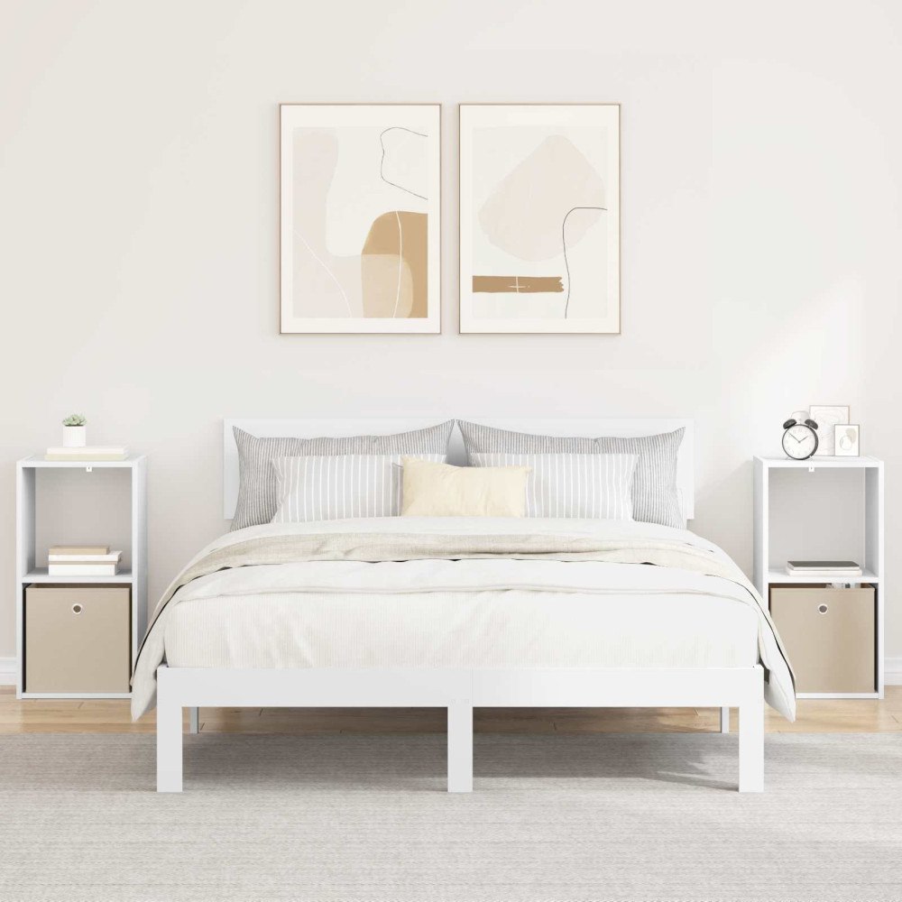 vidaXL Sängbord med låda 2 pcs Vit 35 x 32 x 68,5 cm Konstruerat trä