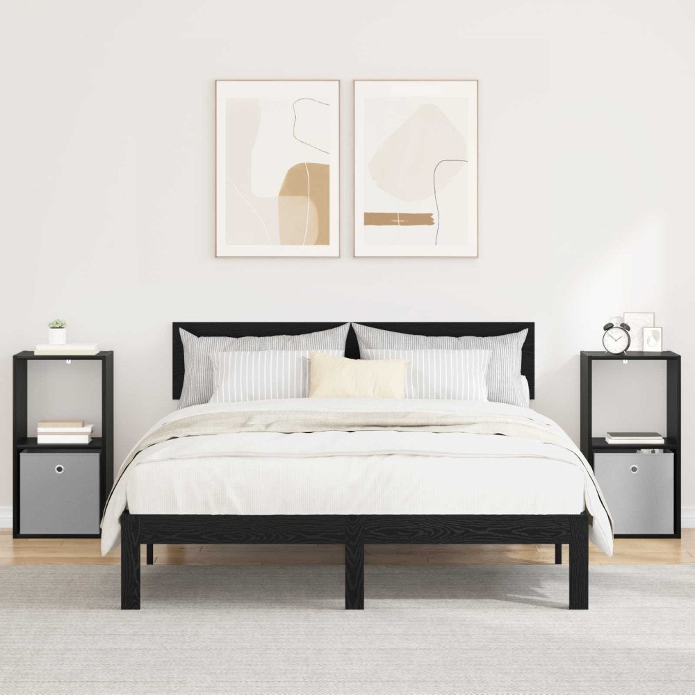 vidaXL Sängbord 2 pcs Svart Ek 35 x 32 x 68,5 cm Konstruerat trä