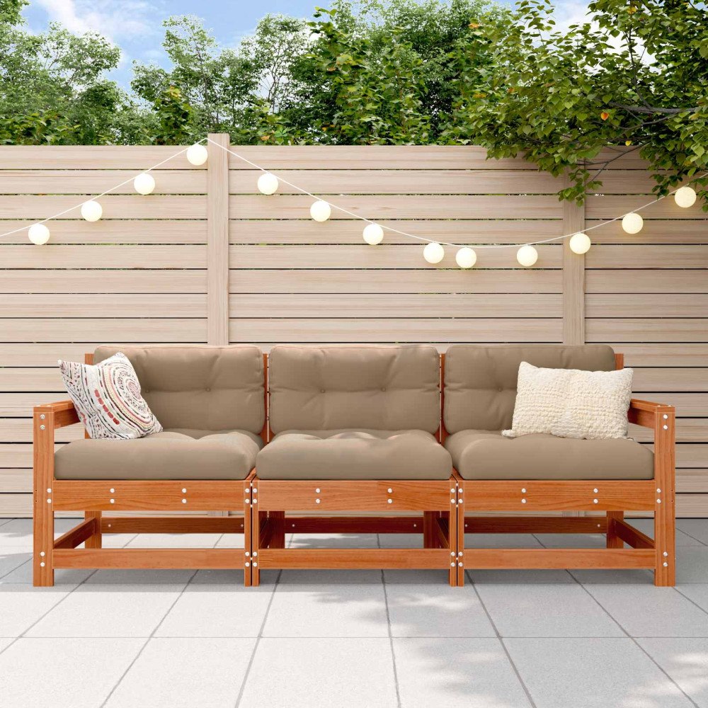 vidaXL Sektionell Soffa Enheter 3 Stycke VaxBrun Massivt furu