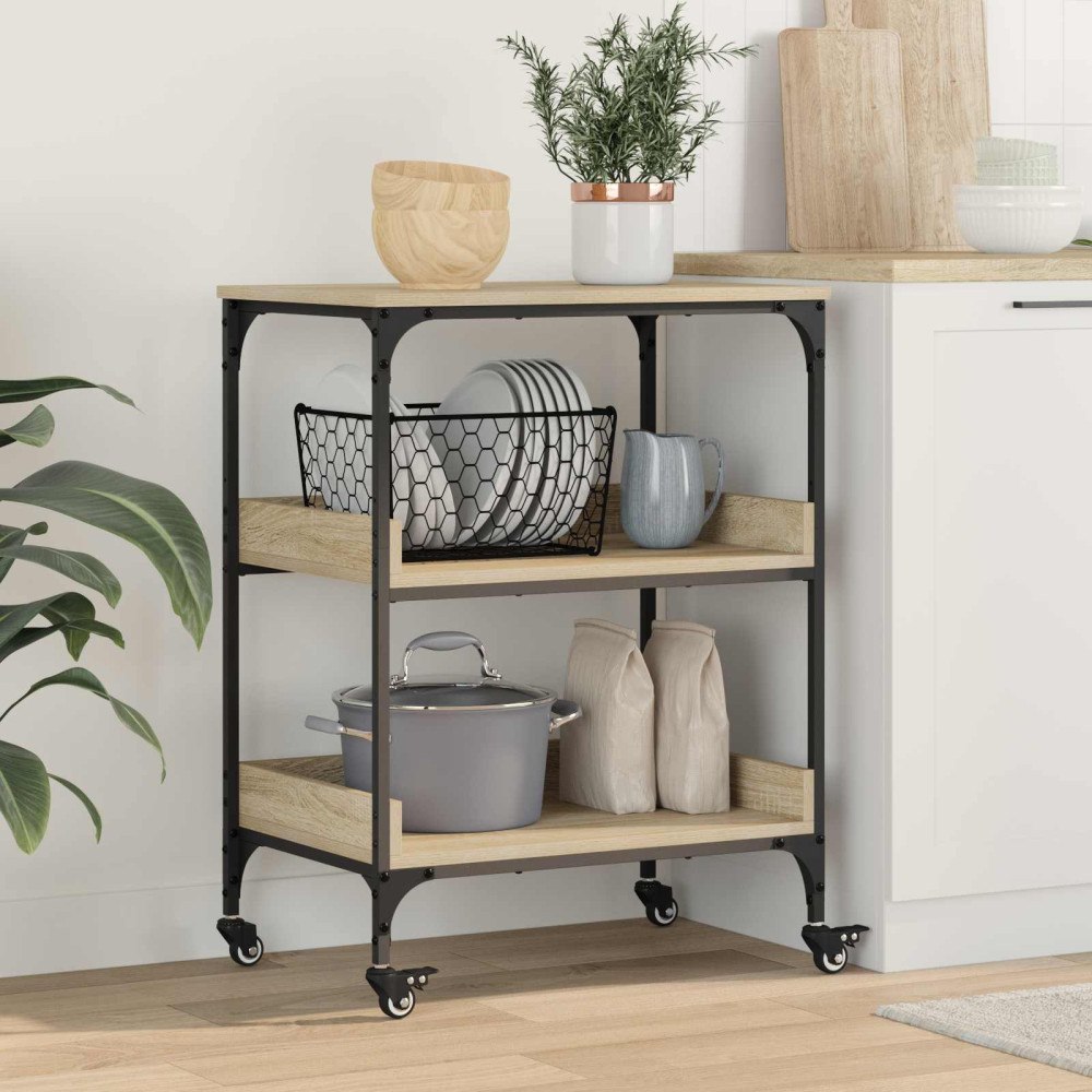 vidaXL Köksvagn Sonoma-ek 60 x 41 x 80,5 cm Konstruerat trä