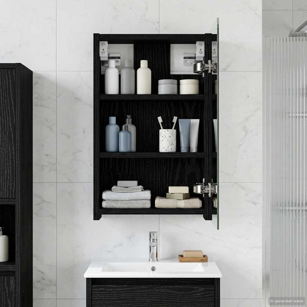 vidaXL Badrumsspegelskåp Svart Ek 30 x 10,5 x 50 cm Konstruerat trä