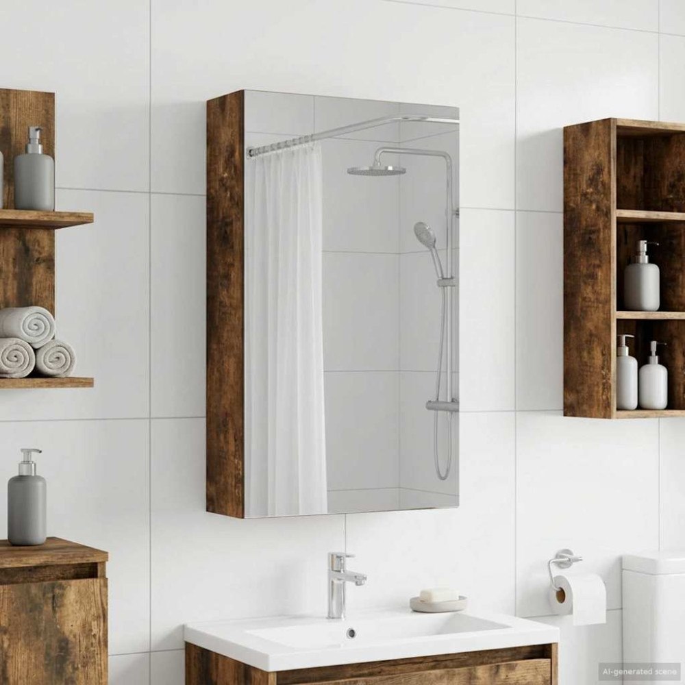 vidaXL Badrumsspegelskåp Rökt ek 30 x 10,5 x 50 cm Konstruerat trä