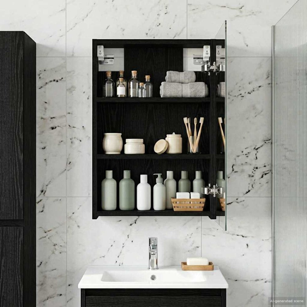 vidaXL Badrumsspegelskåp Svart Ek 40 x 10,5 x 60,5 cm Konstruerat trä