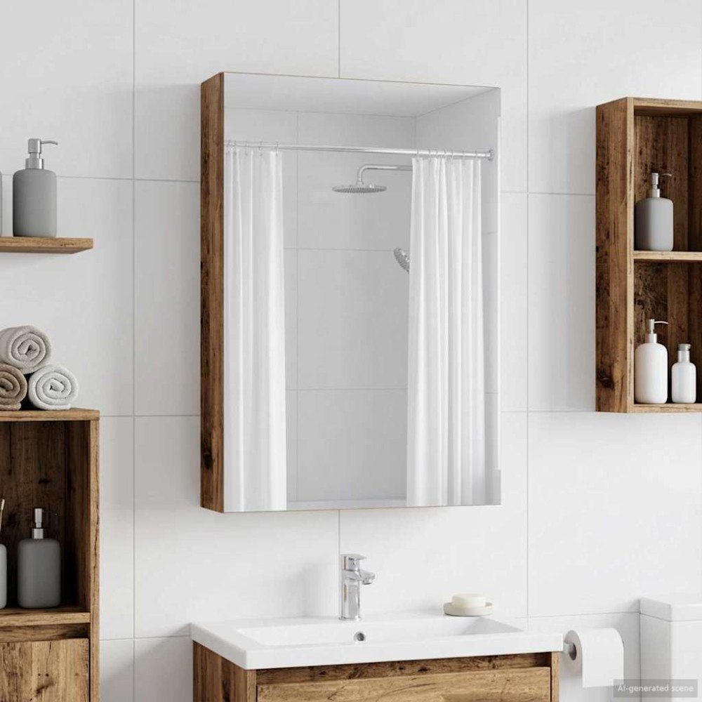 vidaXL Badrumsspegelskåp med hylla Gammalt trä 40 x 10,5 x 60,5 cm