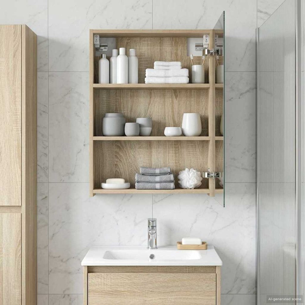 vidaXL Badrumsspegelskåp Sonoma-ek 50 x 14,5 x 70 cm Konstruerat trä