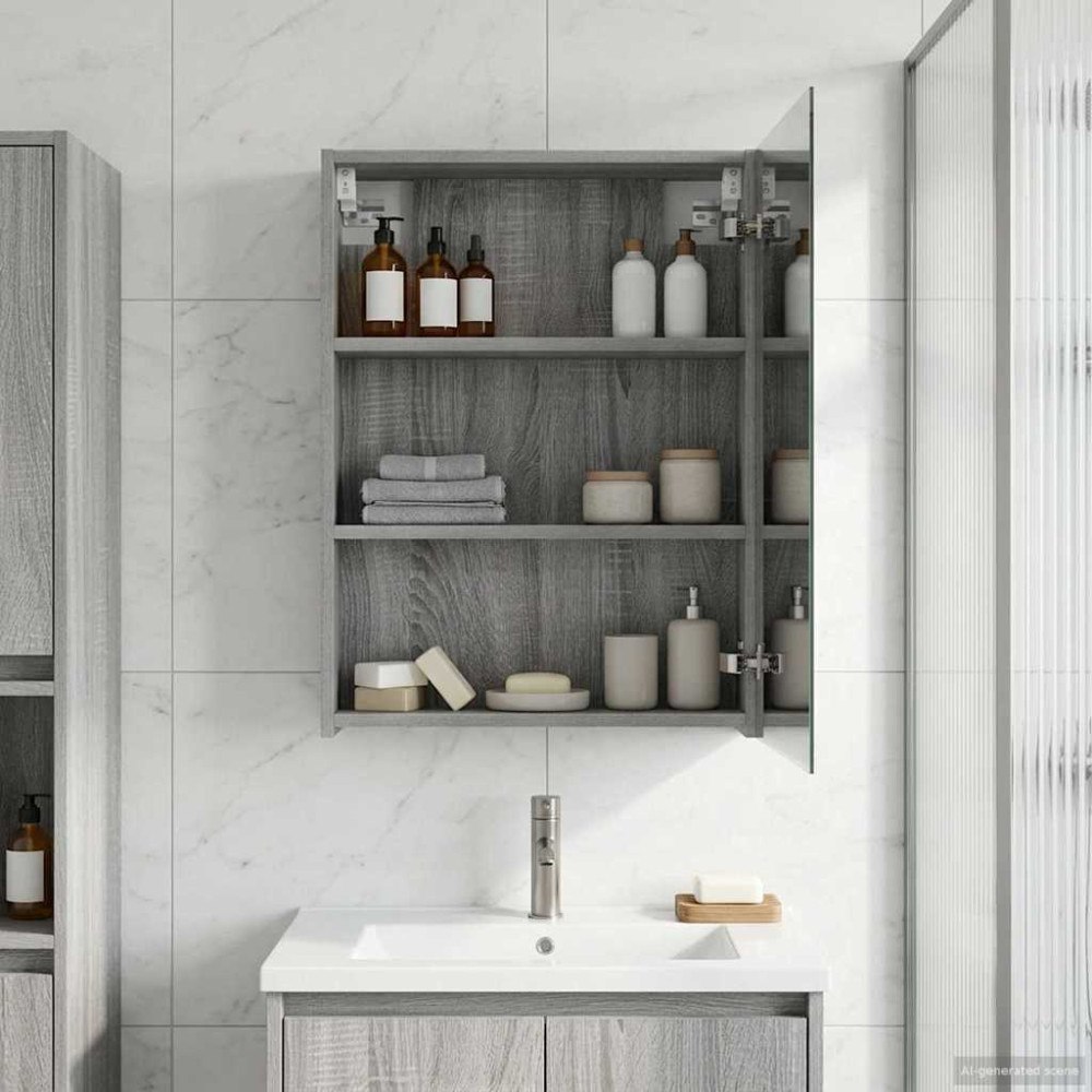 vidaXL Badrumsspegelskåp Grå Sonoma 50 x 14,5 x 70 cm Konstruerat trä