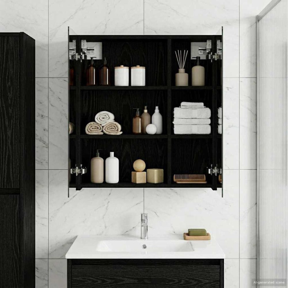 vidaXL Badrumsspegelskåp Svart Ek 60 x 14,5 x 70 cm Konstruerat trä