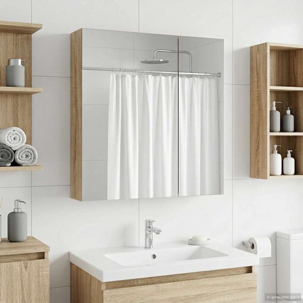 vidaXL Badrumsspegelskåp Sonoma-ek 60 x 14,5 x 70 cm Konstruerat trä