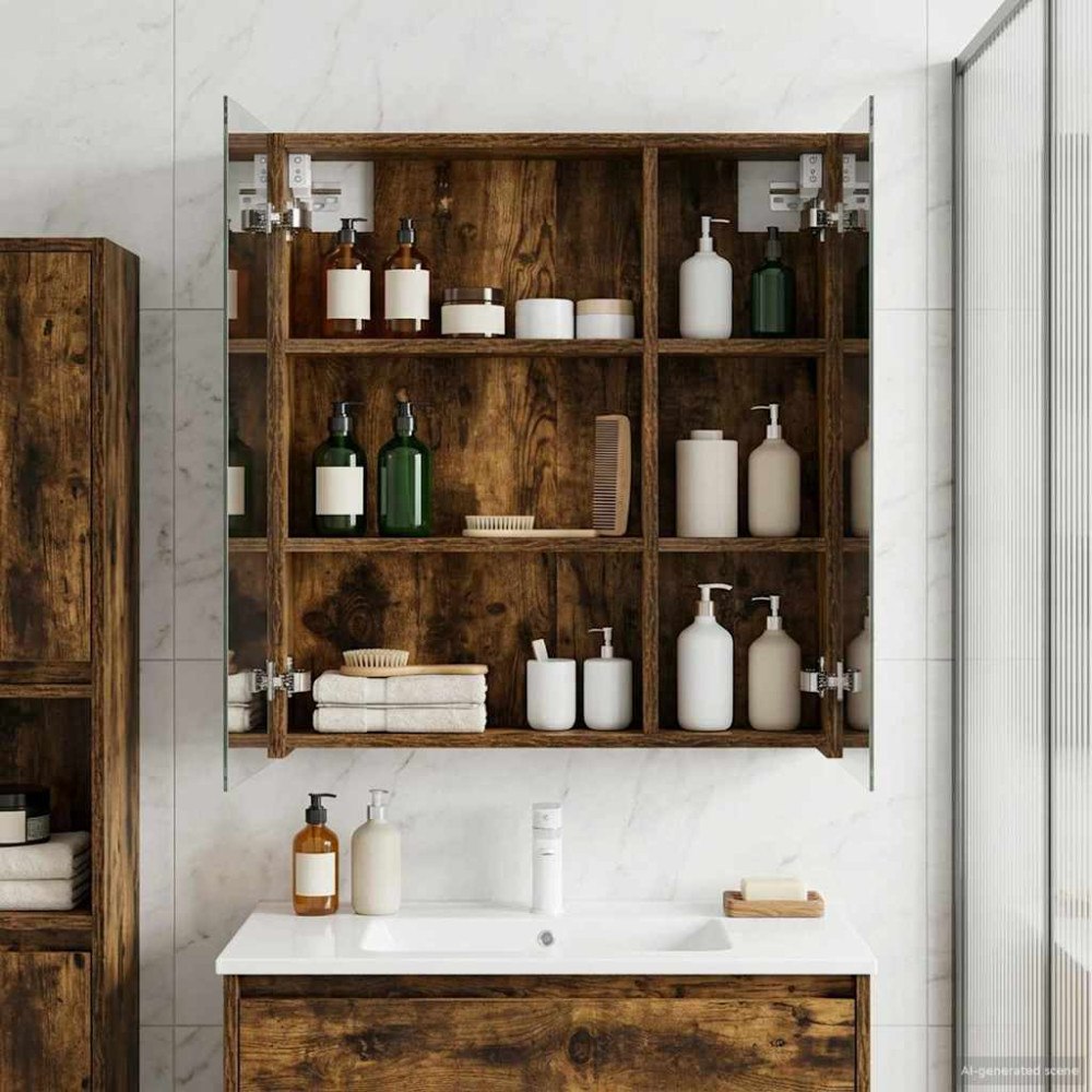 vidaXL Badrumsspegelskåp Rökt ek 60 x 14,5 x 70 cm Konstruerat trä