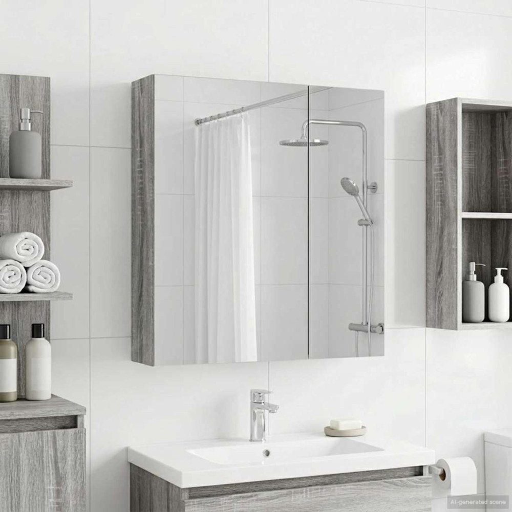 vidaXL Badrumsspegelskåp Grå Sonoma 60 x 14,5 x 70 cm Konstruerat trä