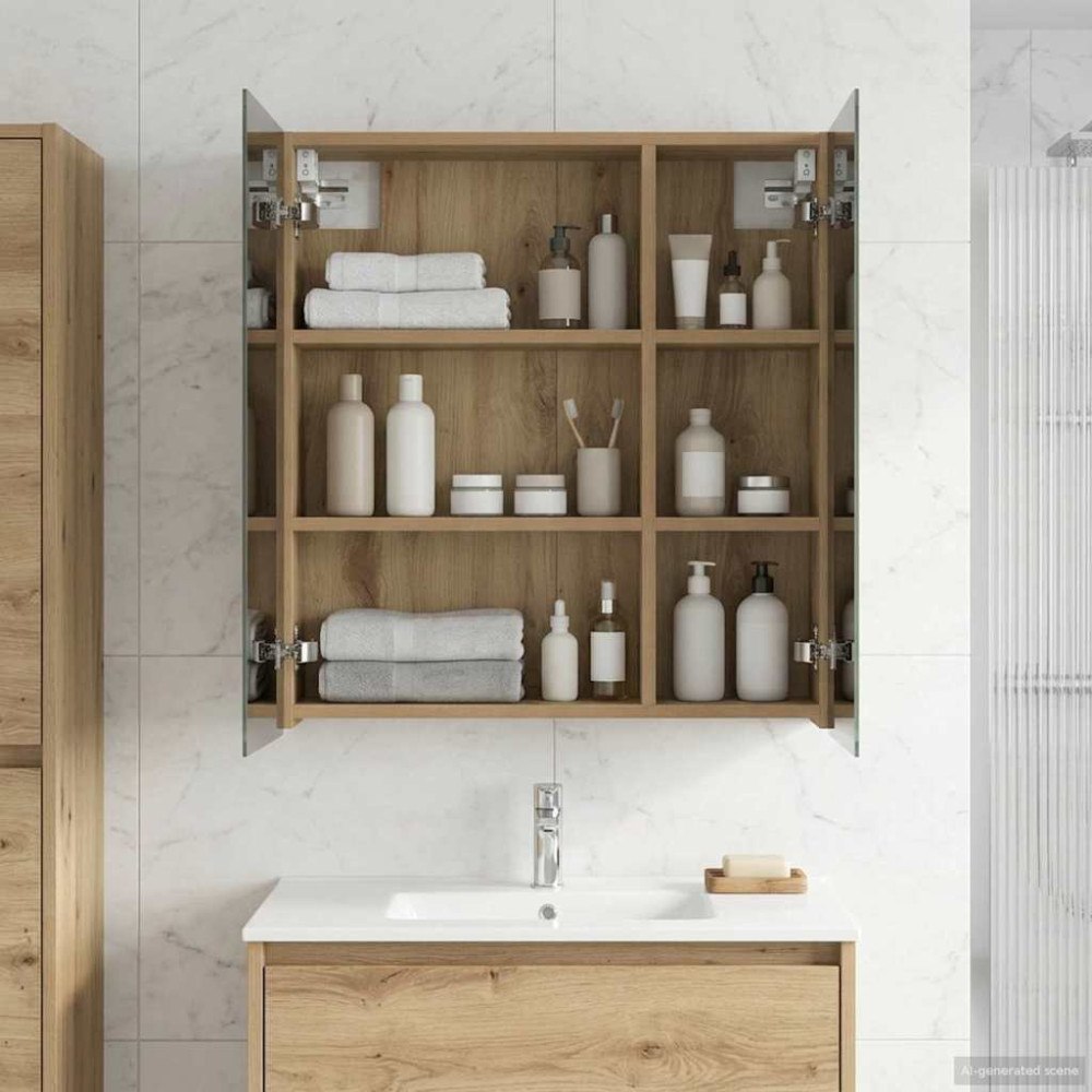 vidaXL Badrumsspegelskåp Artisan Ek 60 x 14,5 x 70 cm Konstruerat trä