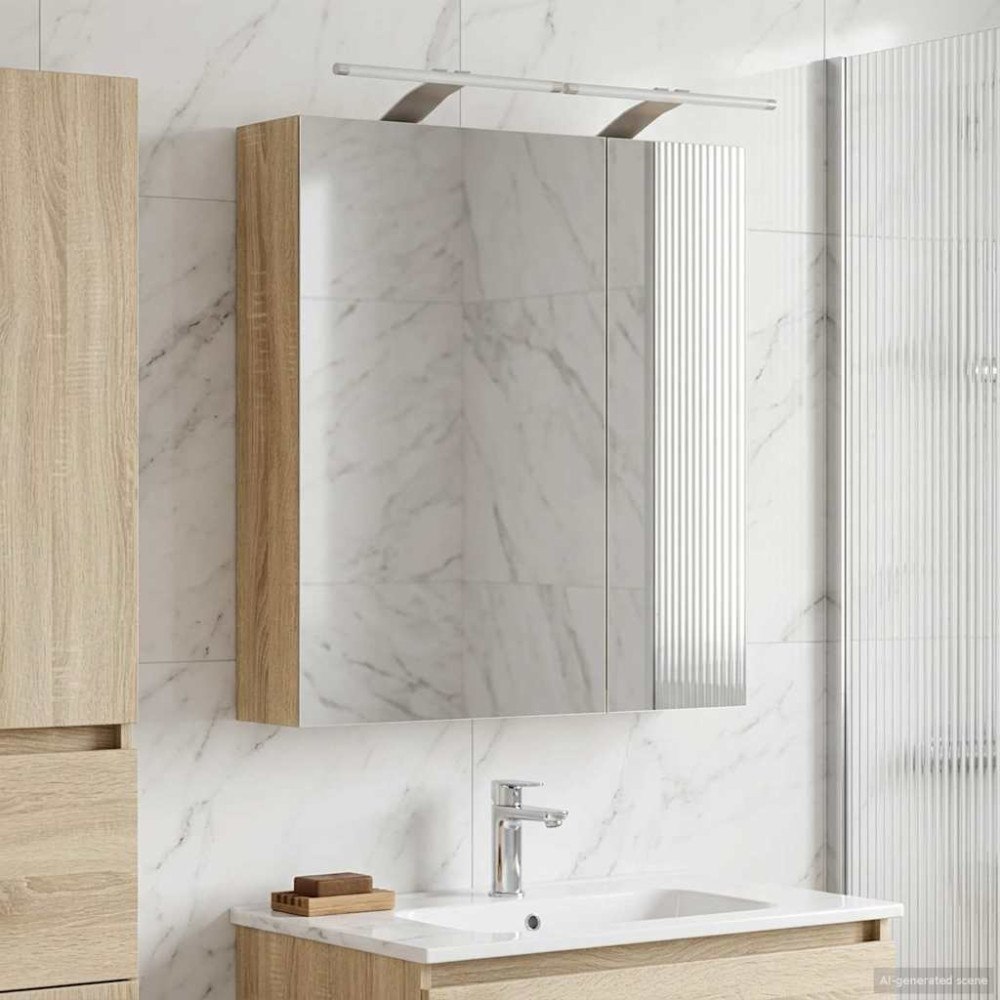 vidaXL Badrumsspegelskåp Sonoma-ek 60 x 14,5 x 70 cm Konstruerat trä