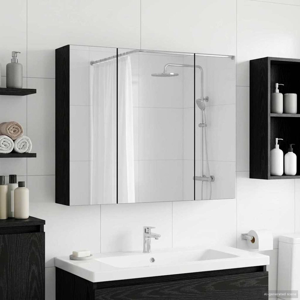 vidaXL Badrumsspegelskåp Svart Ek 60 x 14,5 x 50 cm Konstruerat trä