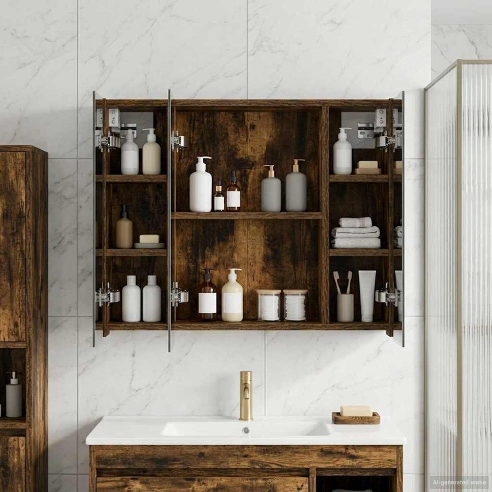 vidaXL Badrumsspegelskåp för Rökt ek 60 x 14,5 x 50 cm