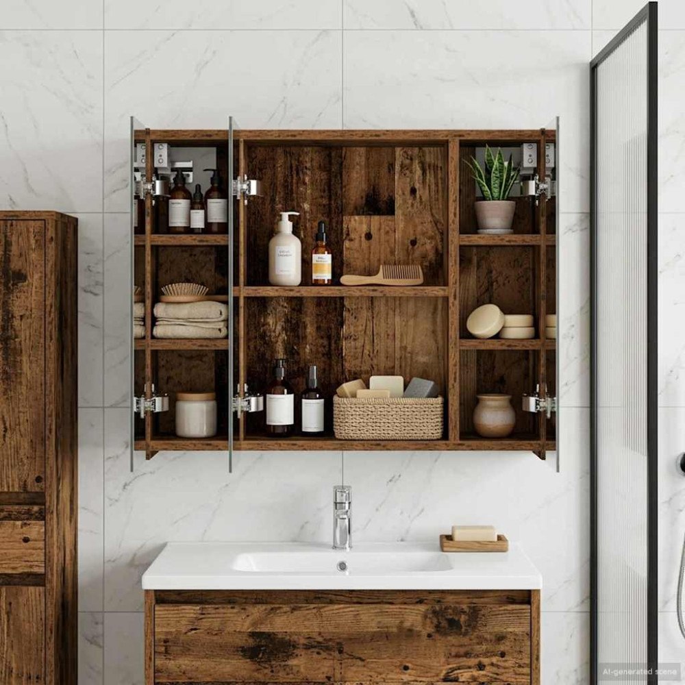 vidaXL Badrumsspegelskåp Gammalt trä 60 x 14,5 x 50 cm Konstruerat trä