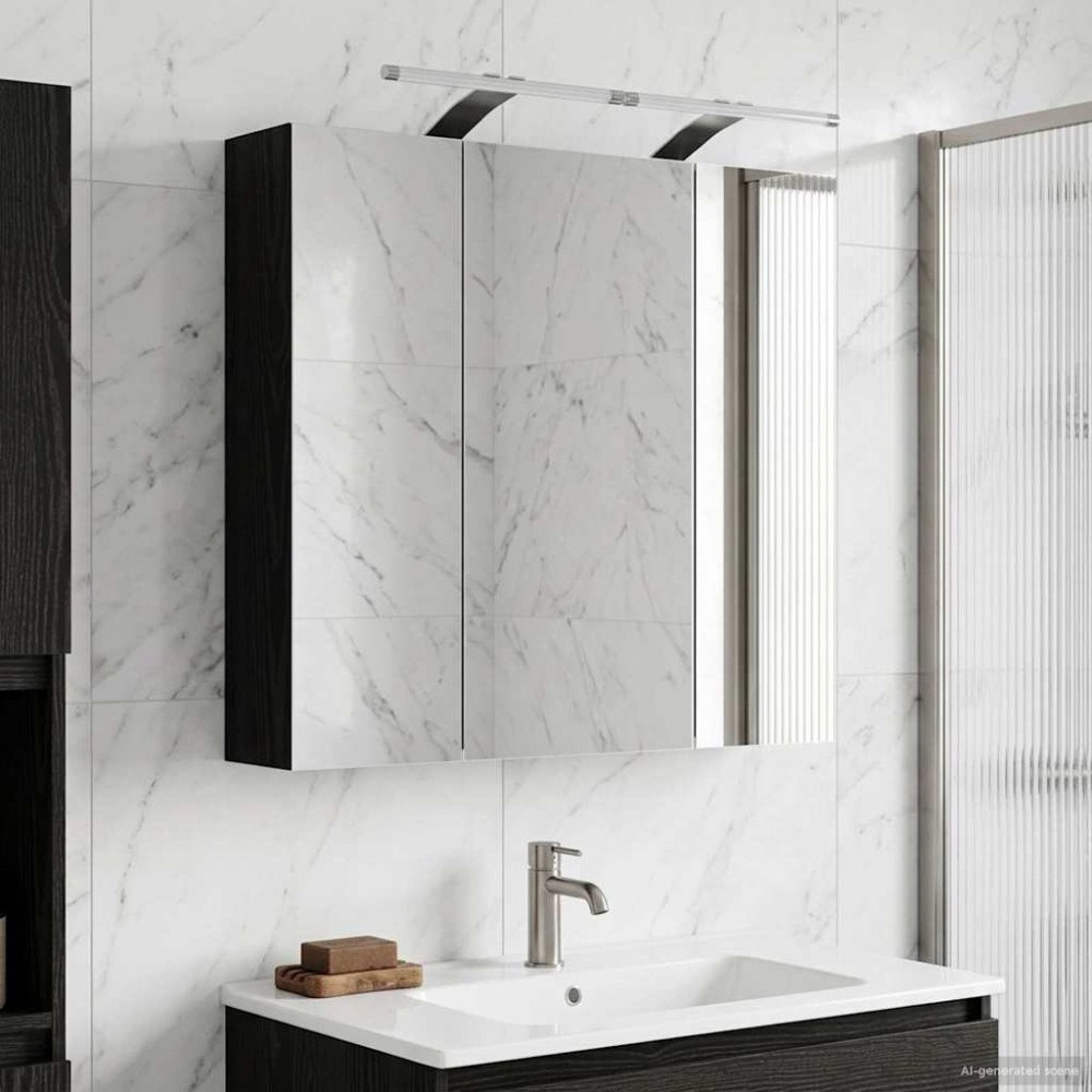 vidaXL Badrumsspegelskåp Svart Ek 70 x 14,5 x 70 cm Konstruerat trä